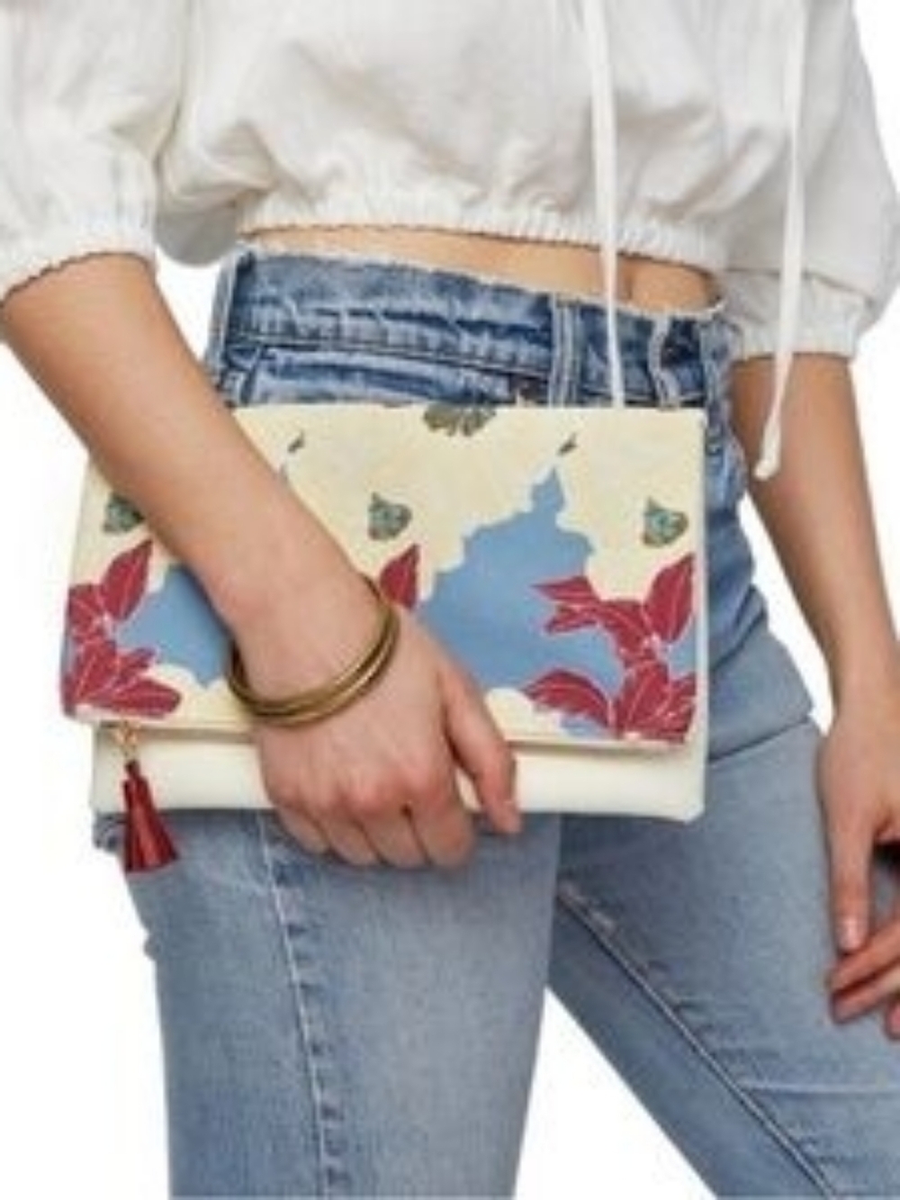 Anthropologie Rachel Pally Bloom Floral Canvas Zip Tassel Folded Clutch Handbag